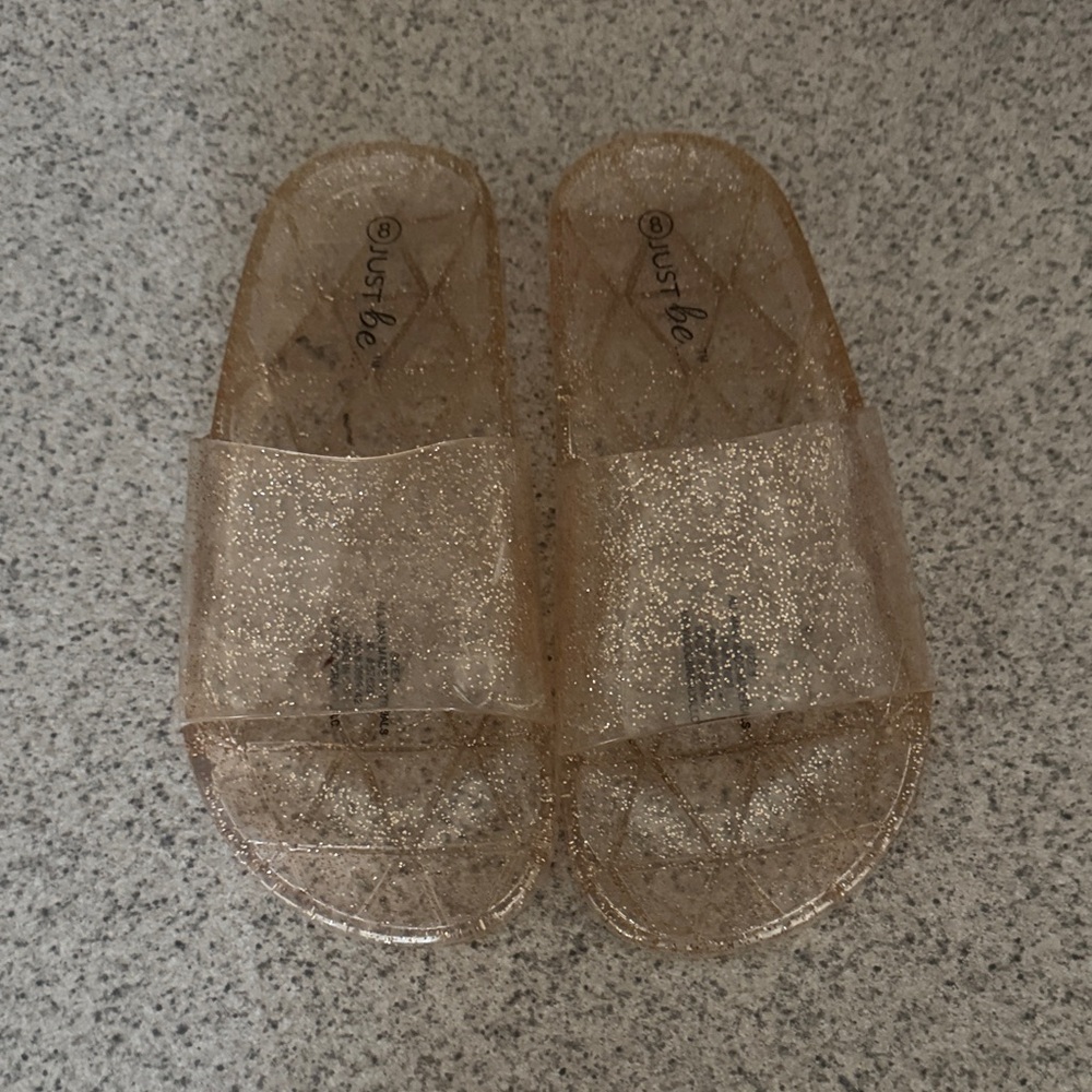 Just Be Shimmering Gold Slide Sandals